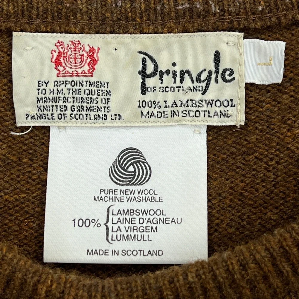 VTG Pringle of Scotland Sweater Men's Large 100% Lambswool Argyle Brown Pullover